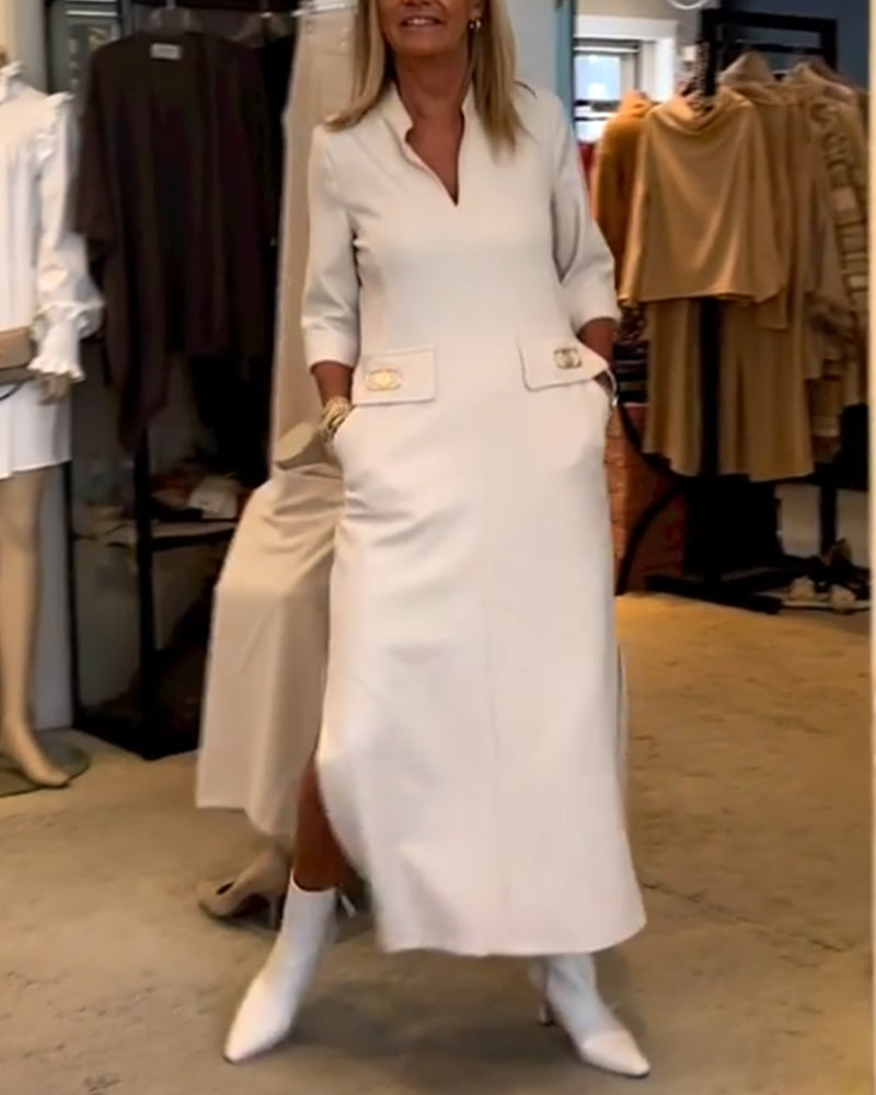 Ensfarget 3/4-ermet splittkjole