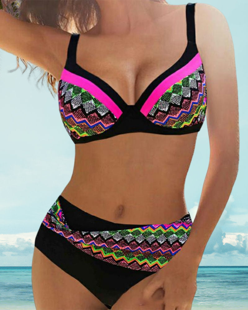 Høy midje push-up bikinier med Stripe Print