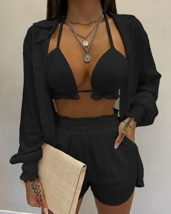 Ballongermet skjortebikini i tre deler