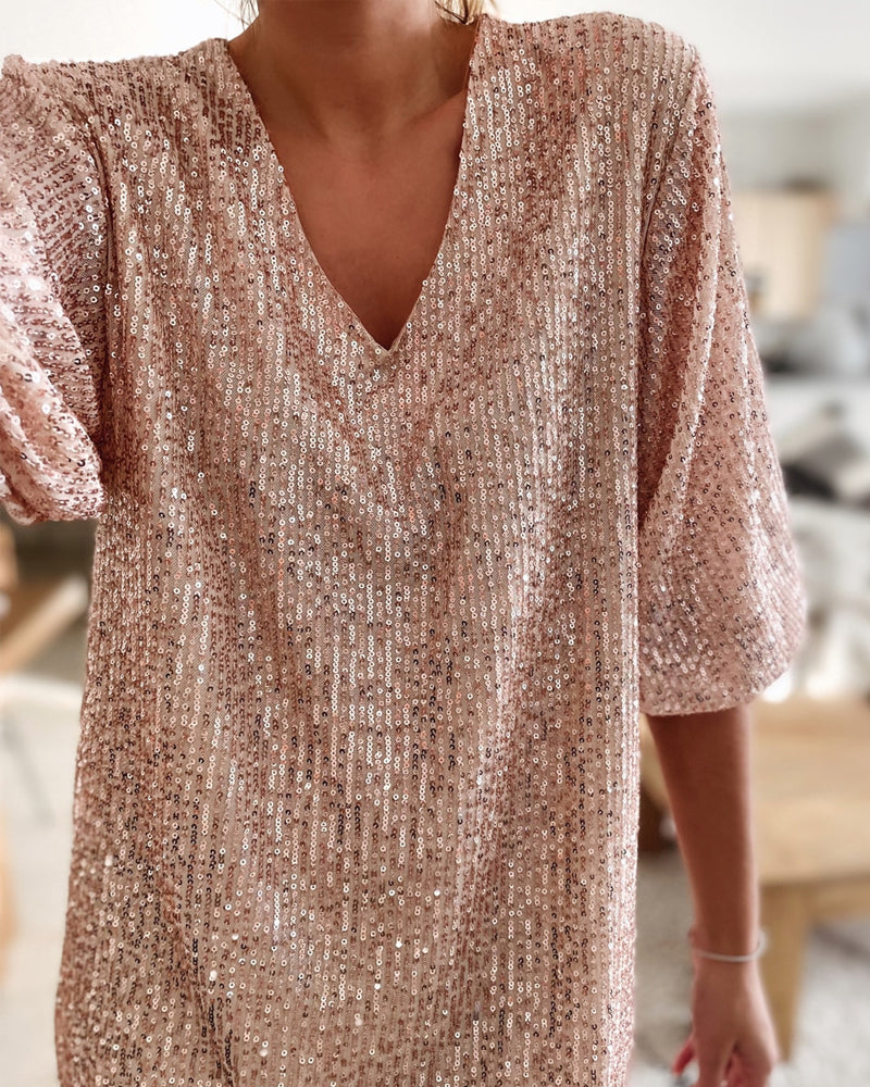 Paljett v-hals festkjole