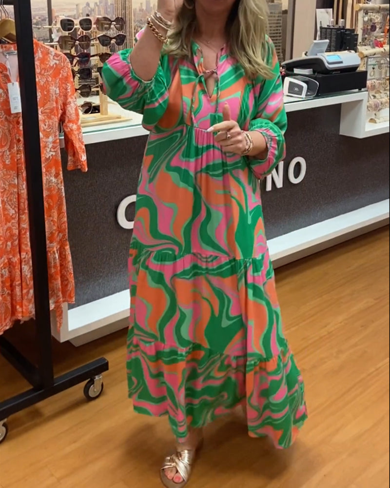 Trykket v-hals maxi kjole