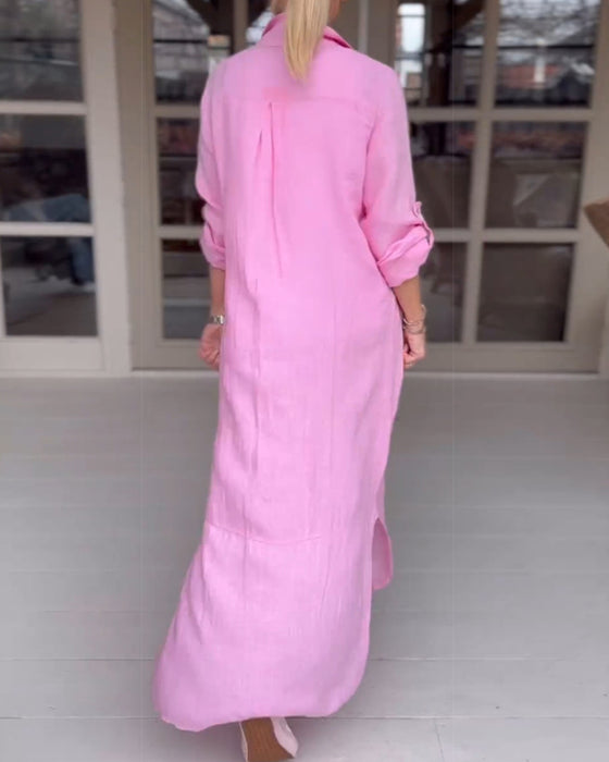 Ensfarget casual kjole med knapper