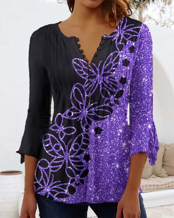 Topp med trykt V-hals