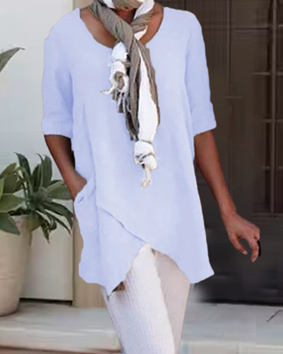 Uformell ensfarget topp for kvinner