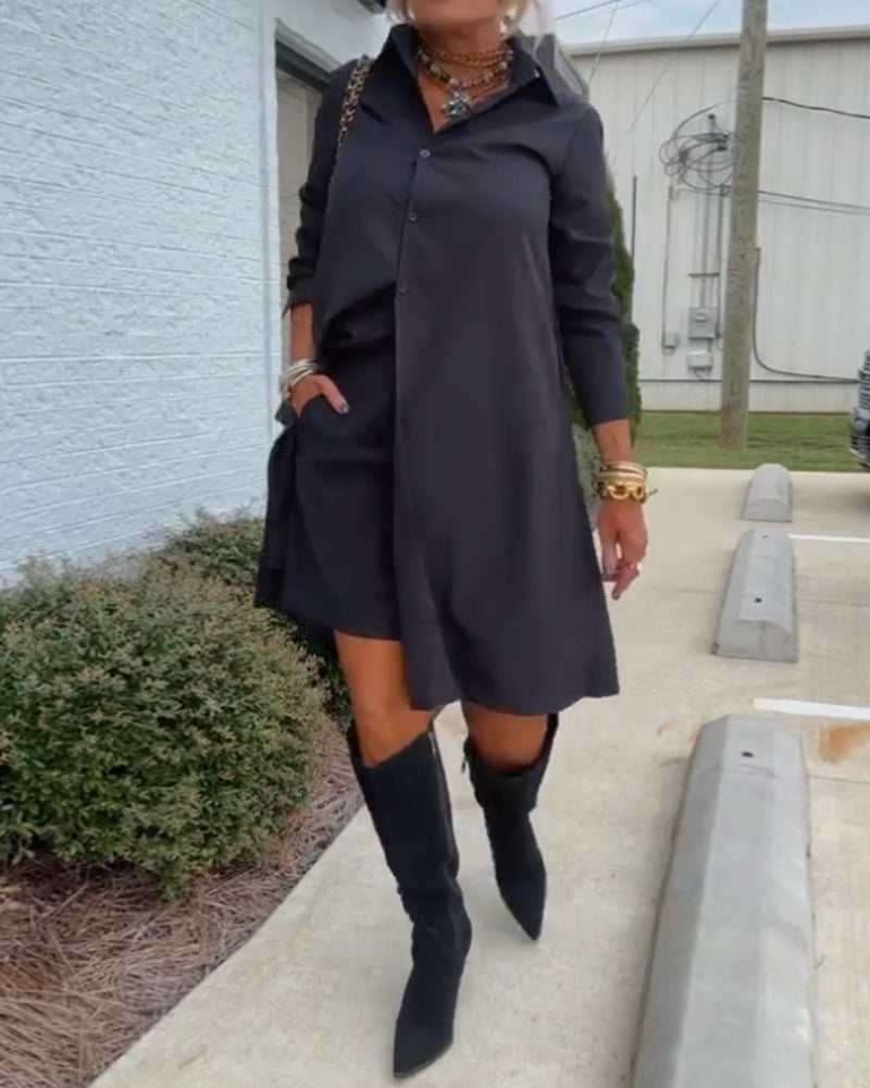 Ensfarget skjortekjole med knapper