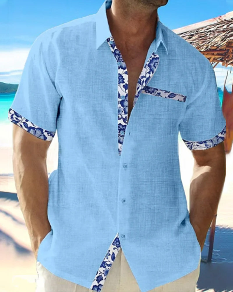 Kortermet skjorte i bomull og lin