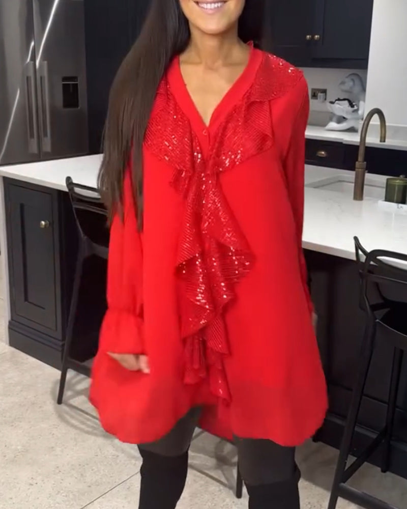 Bluse med volanger og elegant stil