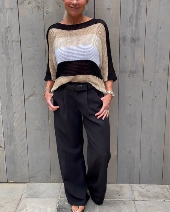 Fargeblokk genser med rund hals