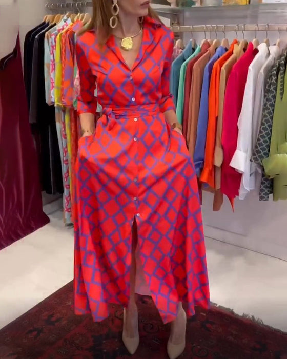 Skjortekjole med V-hals og 3/4-ermer