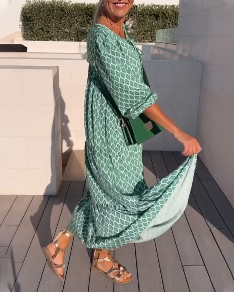 Rund hals mote print kjole