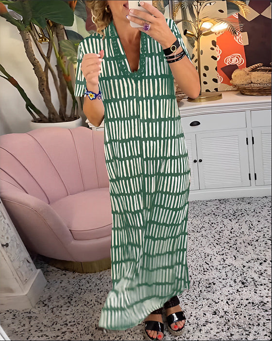 Printet kortermet uformell lang kjole