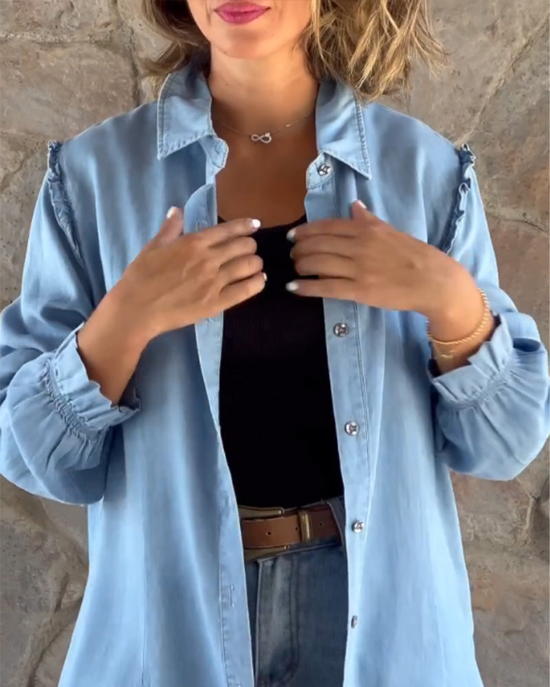 Ensfarget denim langermet Skjorte