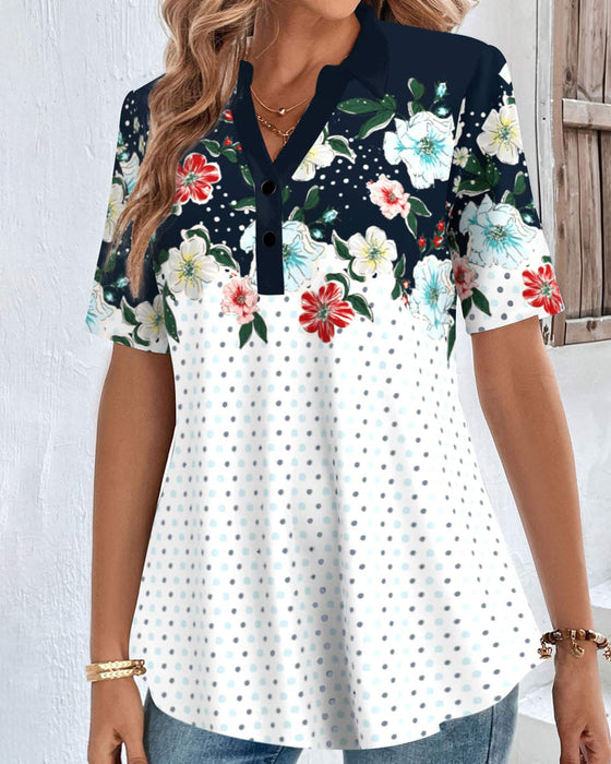 Bluse med V-hals i blomsterprint