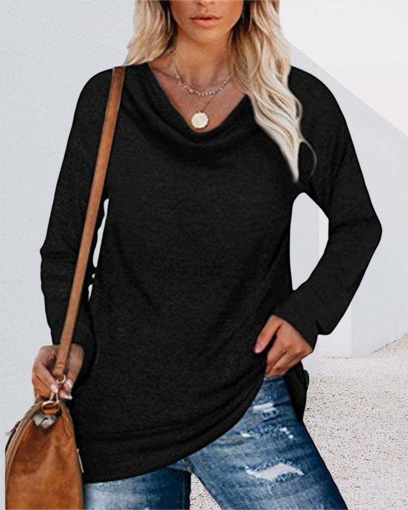 Ensfarget topp med lange ermer med pilhals