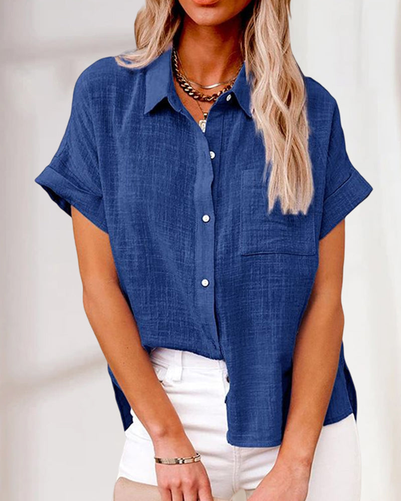 Ensfarget kortermet skjorte med lommer