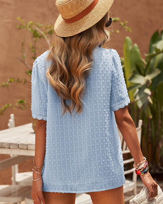 V-hals bluse med engelsk blonde