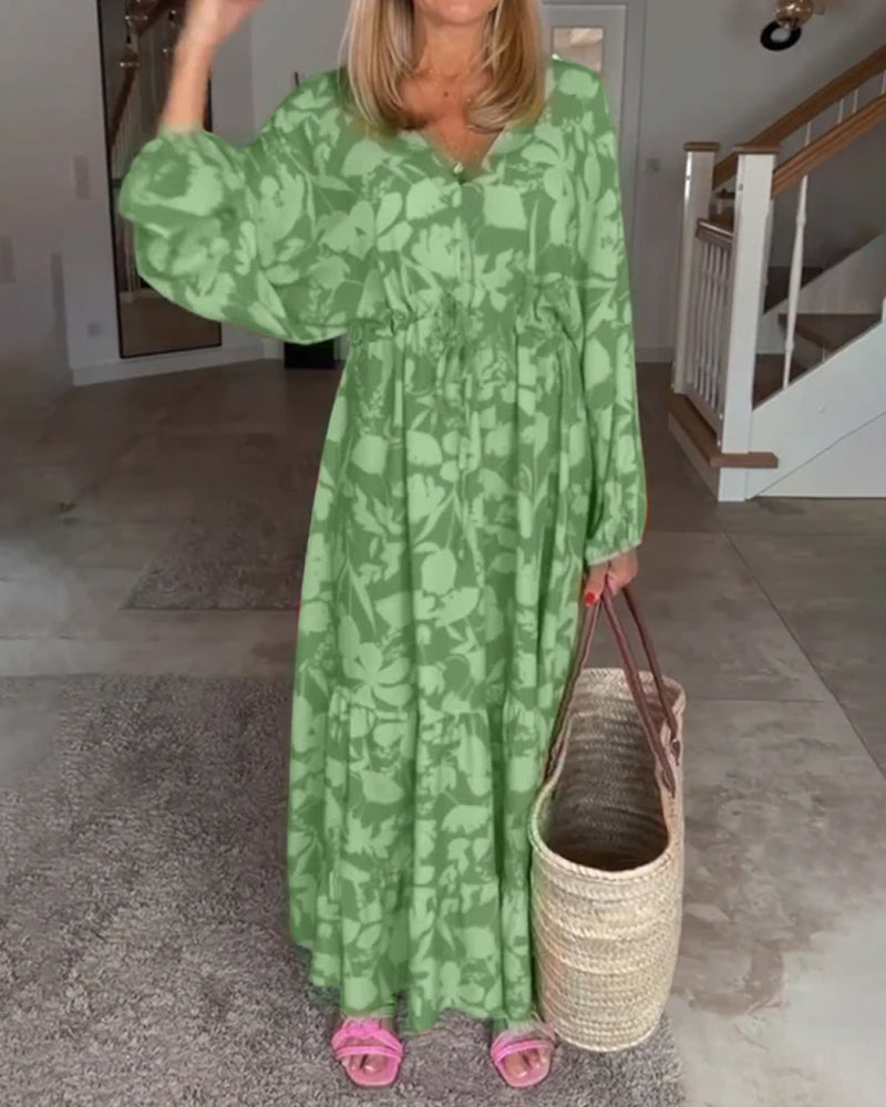 Langermet kjole med blomstertrykk