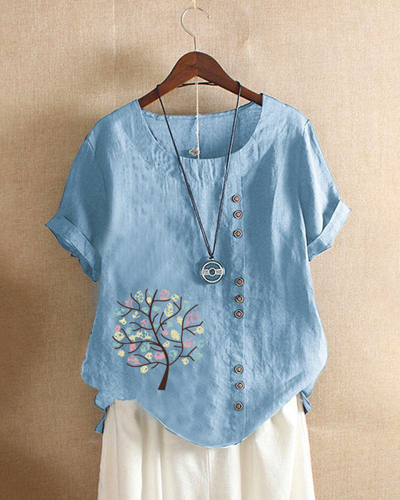 T-skjorte med rund hals med bladtrykk