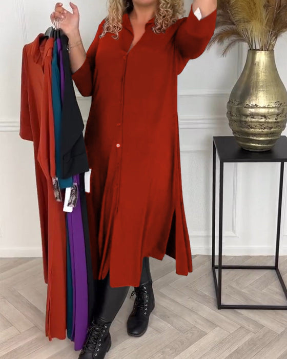 Ensfarget skjortekjole med knapper