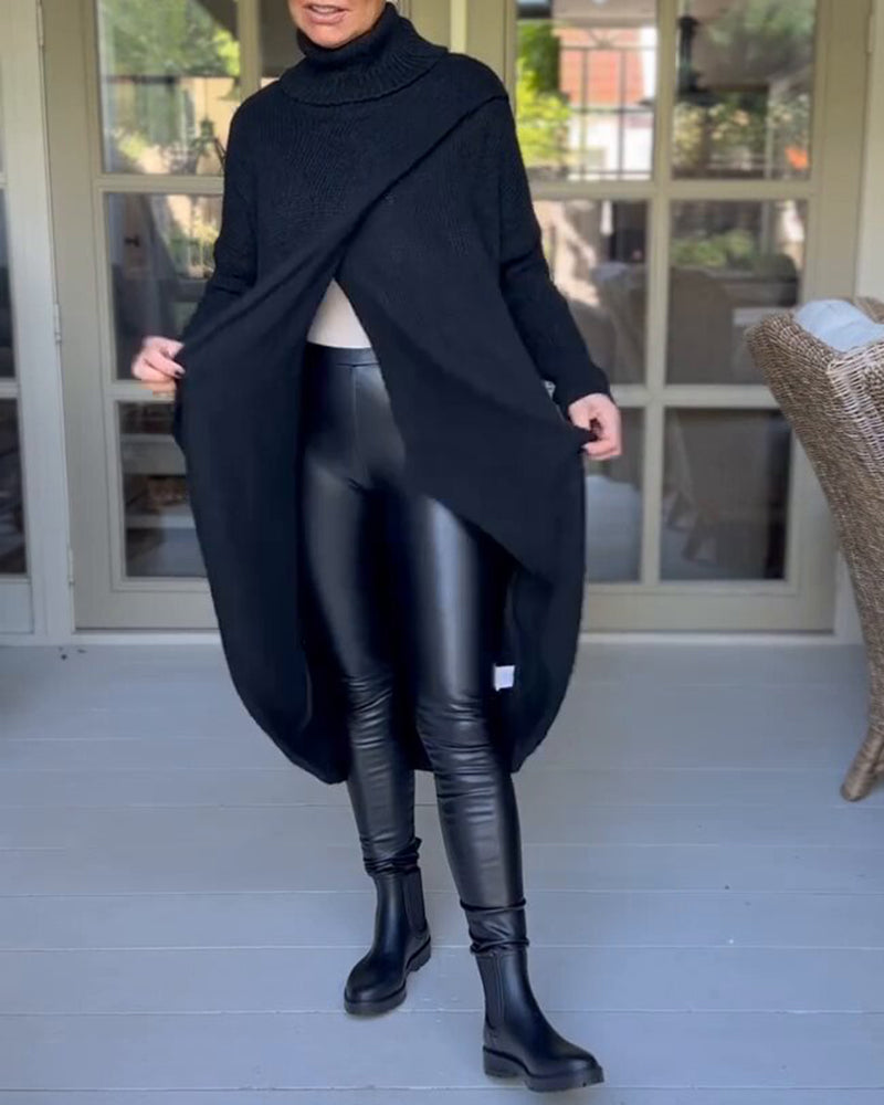 Pullover med høy nakke og lang