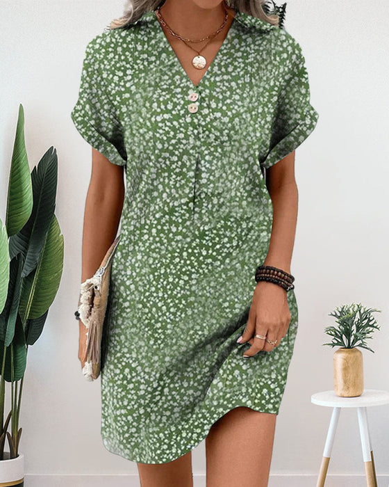 Blomstret elegant kjole med V-hals