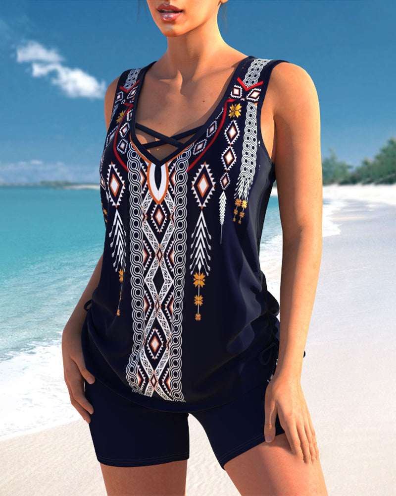 V-hals Tribal Print Tankinis