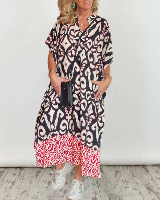 V-hals kjole med trykk