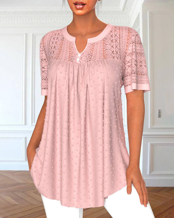 Ensfarget elegant bluse med blondermer