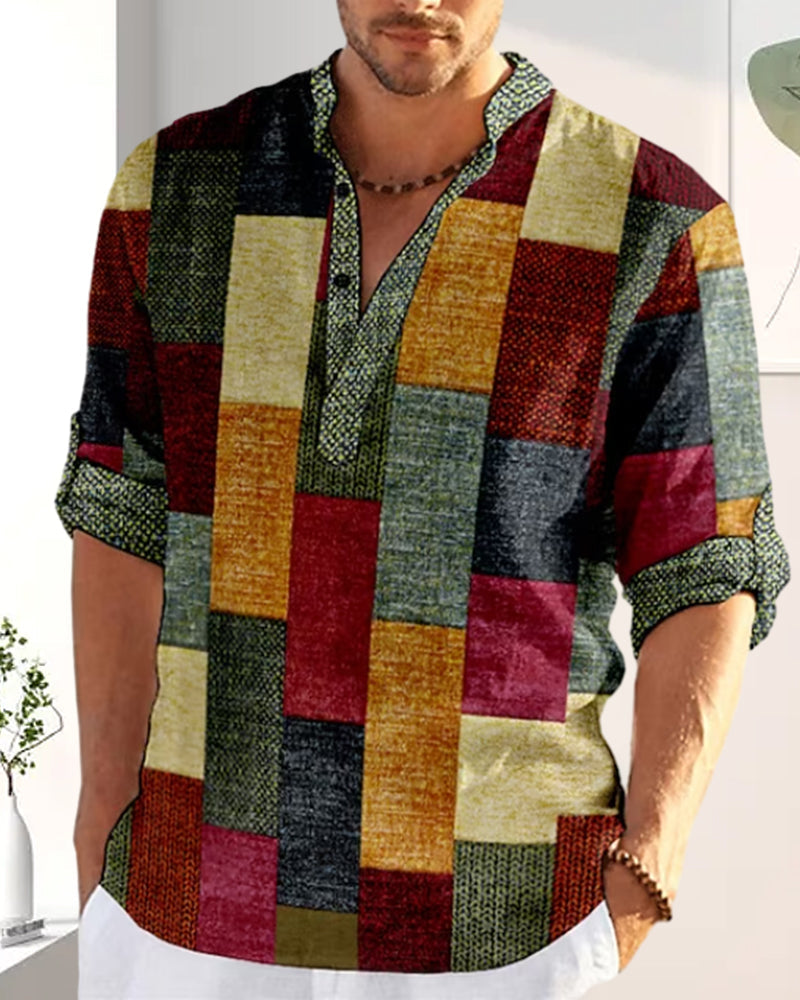 Skjorte med halve ermer i fargeblokk