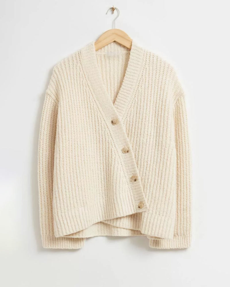 Ensfarget cardigan med v-hals button-down