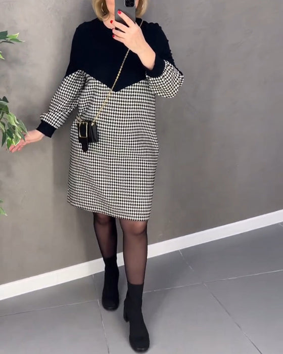 Sjikker fargeblokk kjole med ruter