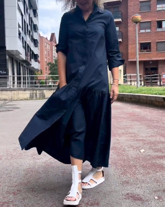 Ensfarget uformelt langermet kjole