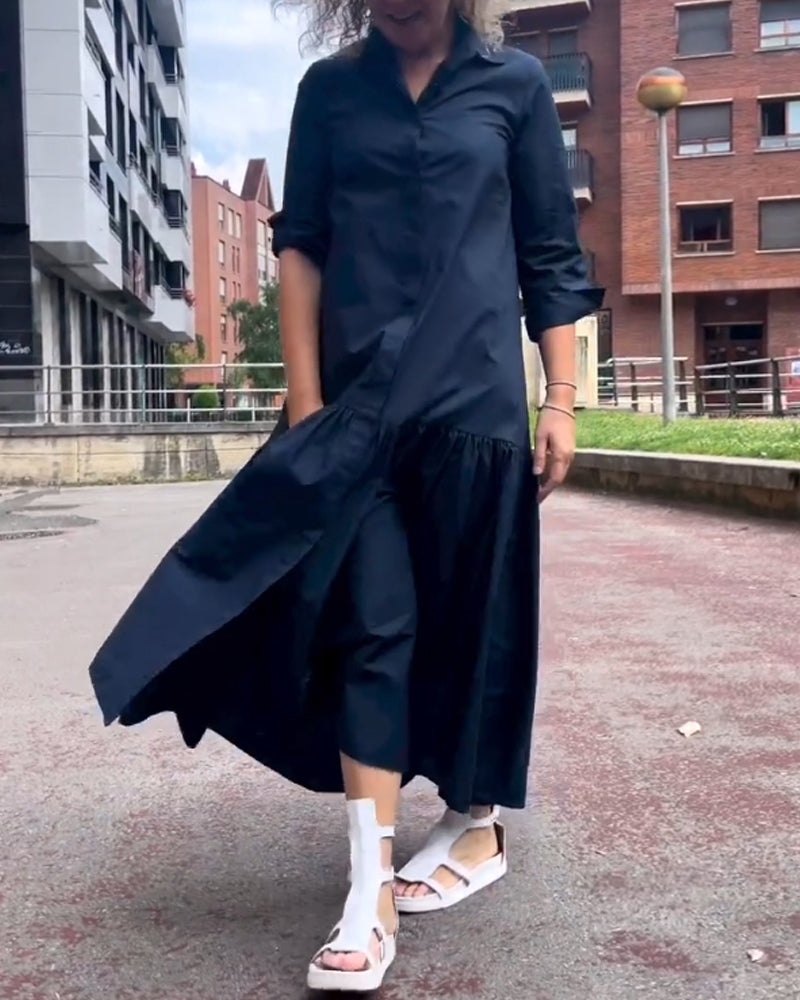 Ensfarget uformelt langermet kjole