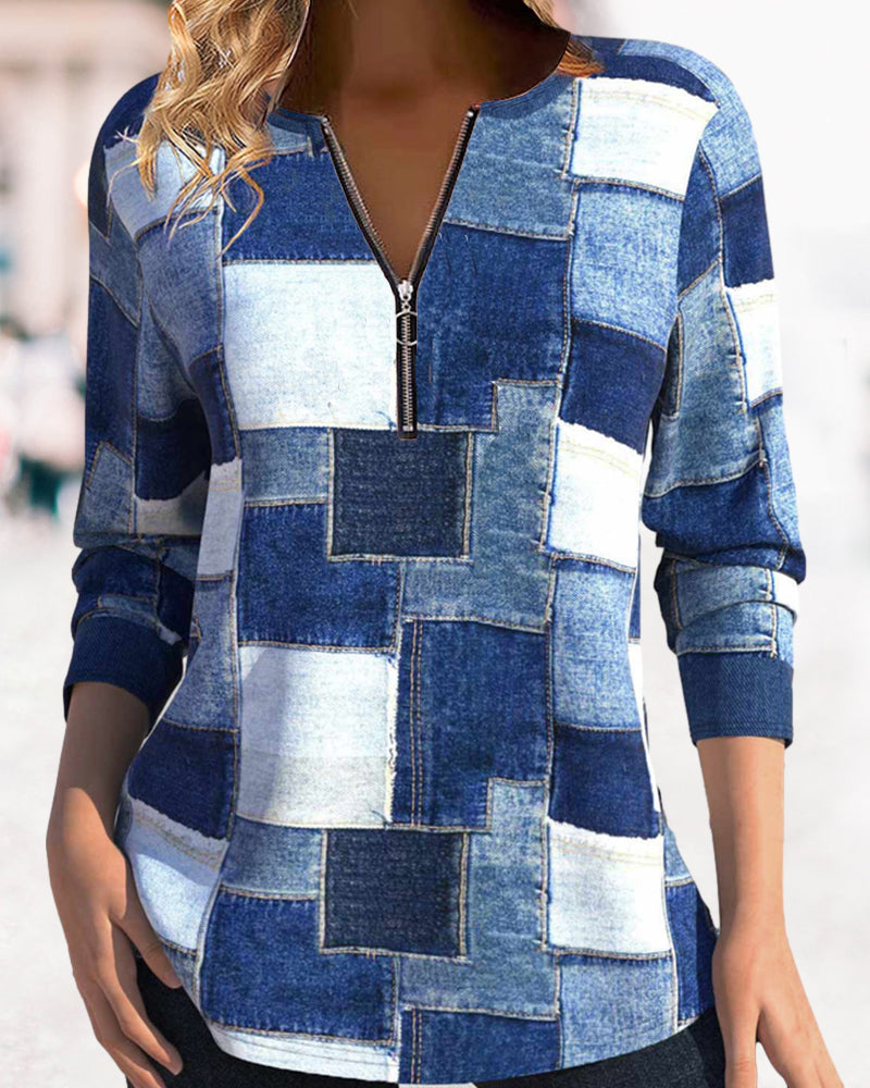 Glidelås topp med fargeblokktrykk