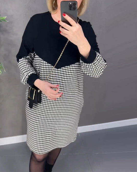 Sjikker fargeblokk kjole med ruter