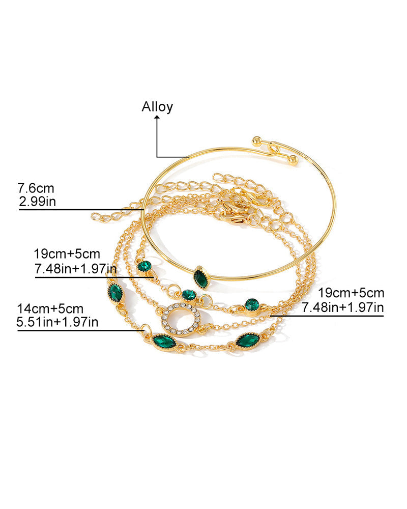 Sirkel rombe rhinestone armbånd sett med fire