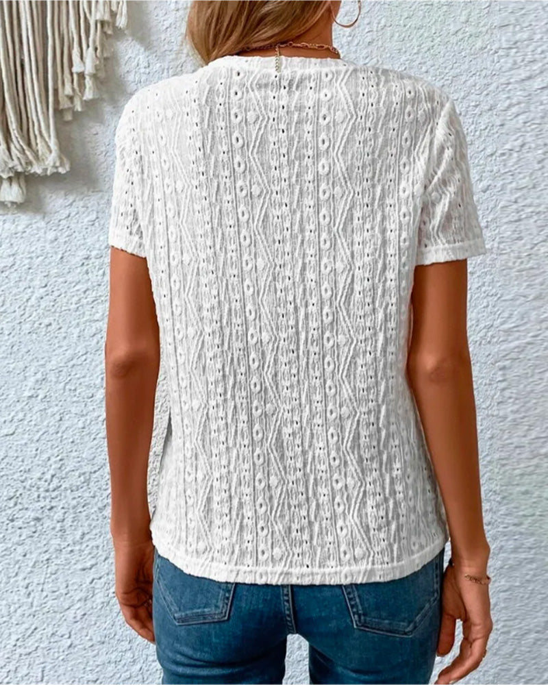 Ensfarget T-skjorte med rund hals