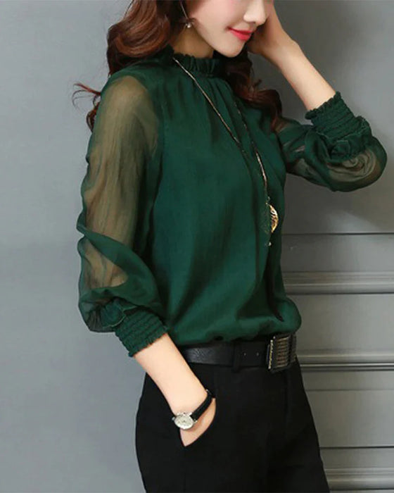 Ensfarget bluse med lanternearm