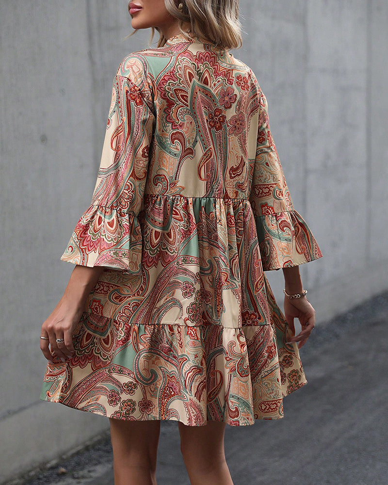 Paisley Print V-hals kjole