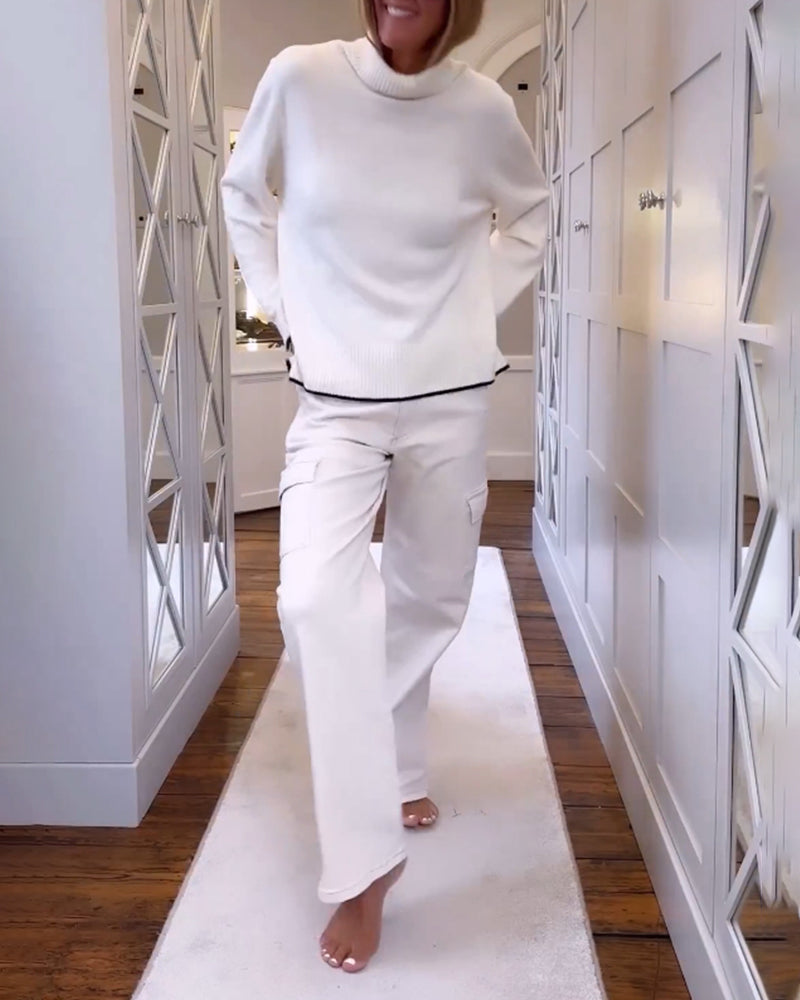 Pullover med høy nakke og lang erme