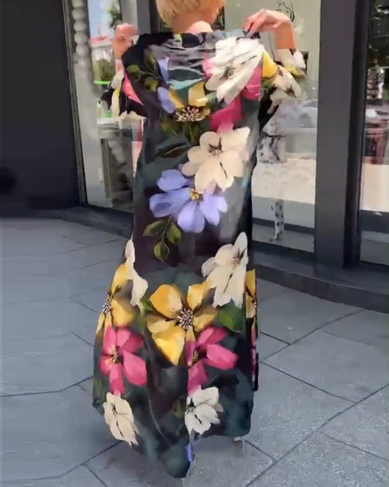 3/4-ermet kjole med blomstertrykk