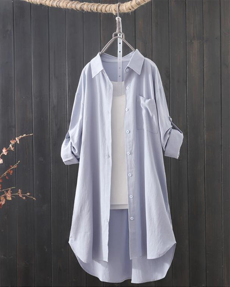 Ensfarget bluse med lange ermer