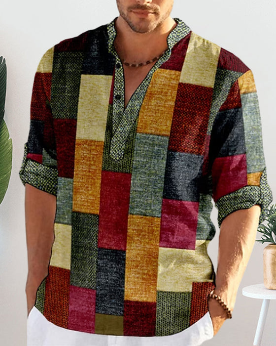 Skjorte med halve ermer i fargeblokk