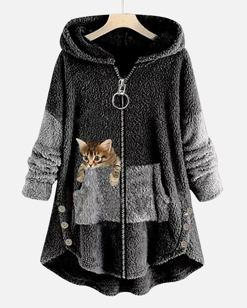 Hettejakke med søtt kattetrykk