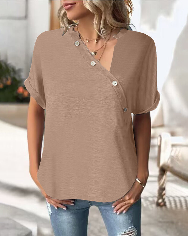 T-skjorte i ensfarget med uregelmessig krage