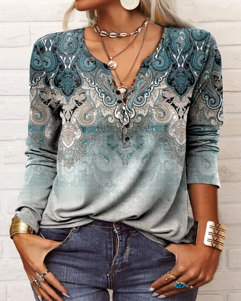Langermet topp med paisley-trykk