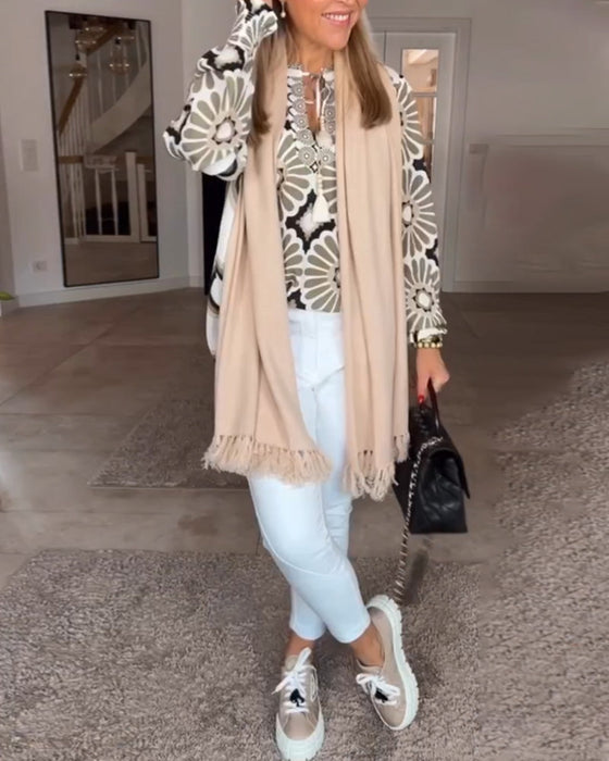 Langermet bluse med geometrisk trykk