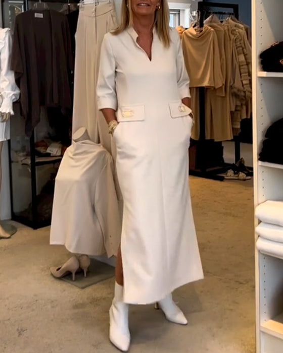 Ensfarget 3/4-ermet splittkjole