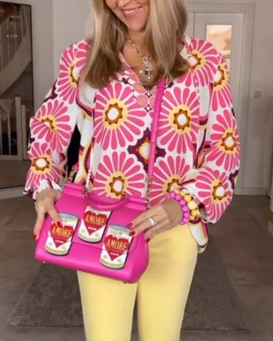 Langermet bluse med geometrisk trykk