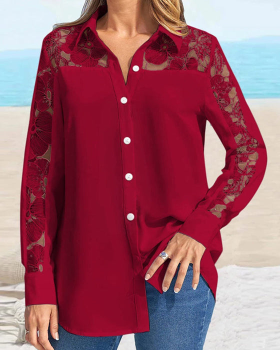 Ensfarget skjorte med blondermer